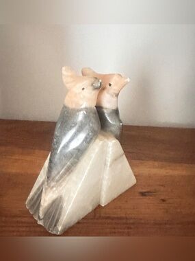 Vintage alabaster marble bird book ends made in Italy